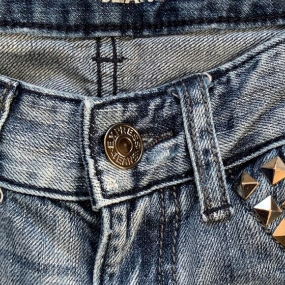 Y2K Express Stella Boot Cut Low Rise Studded Distressed Blue Jeans Medium Wash - Picture 7 of 14